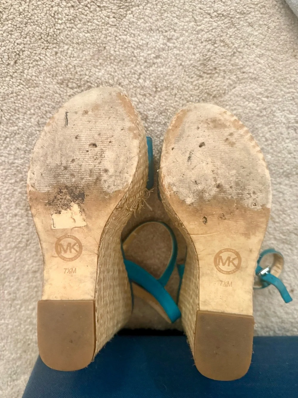 Michael Kors Teal Platform Espadrille Wedge Sandals